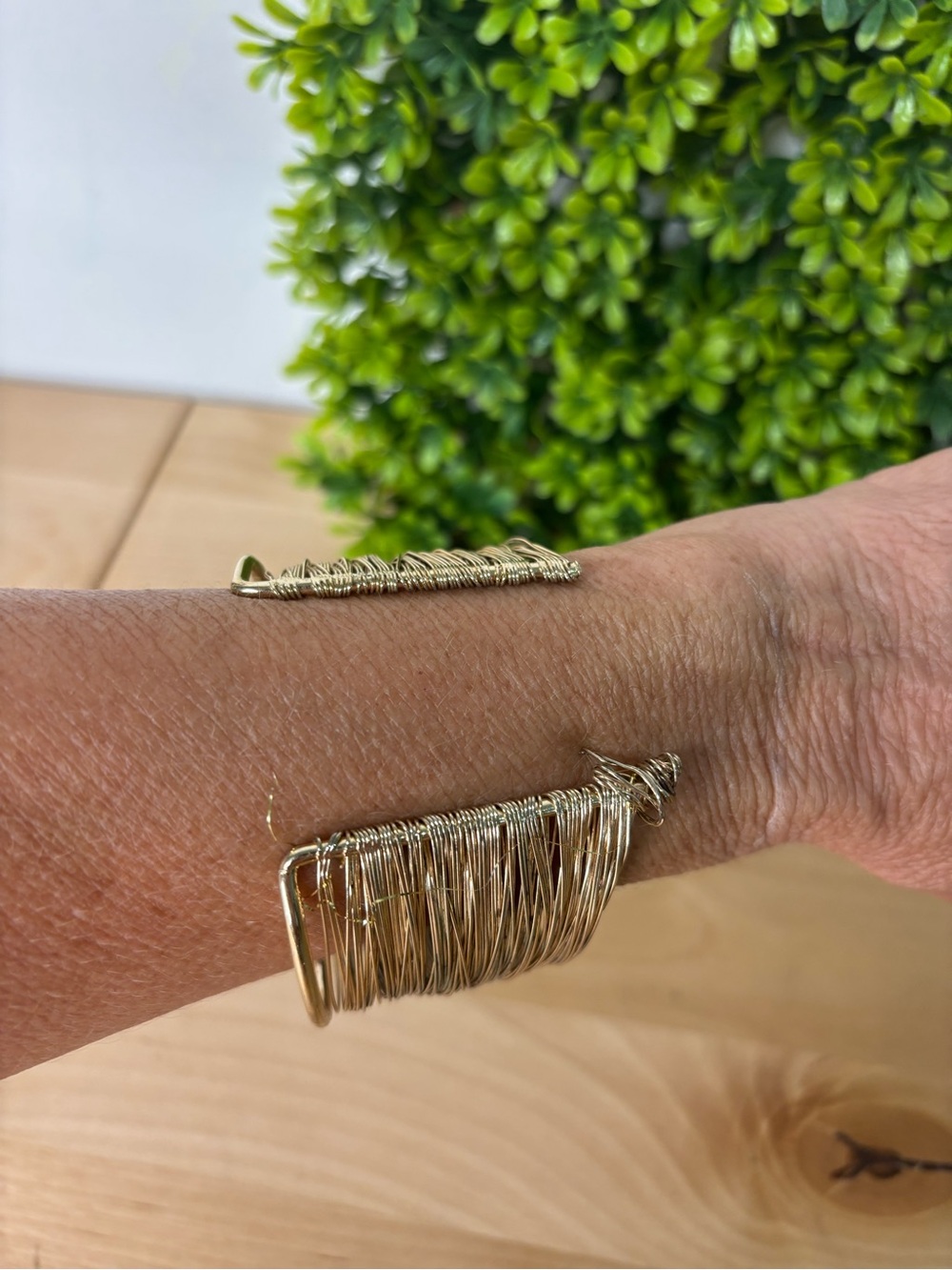 Adjustable Gold Wire Wrap Cuff Bracelet